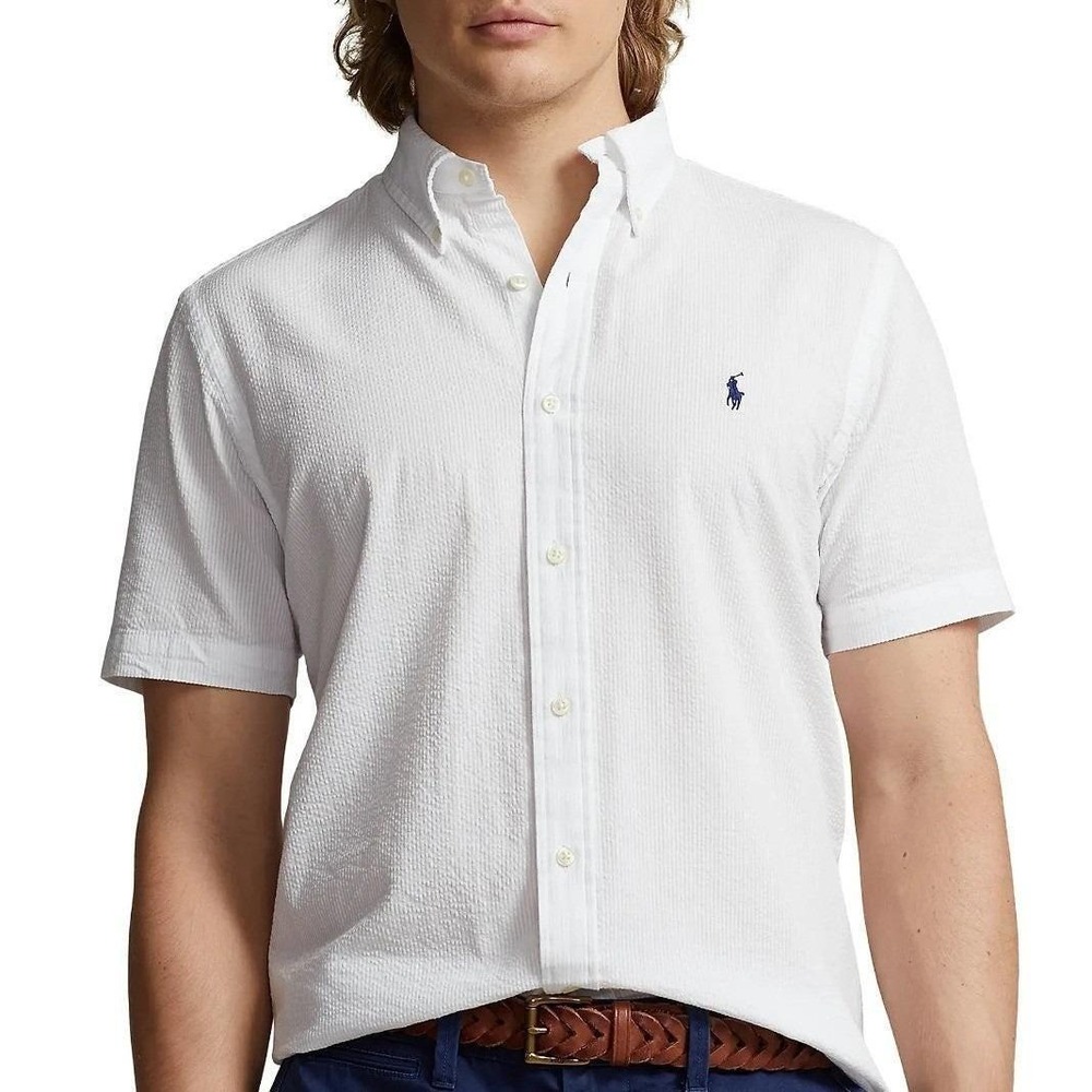 Vtg Ralph Lauren Button Down Short Sleeve Shirt Men XXL Cotton Poplin White Pony